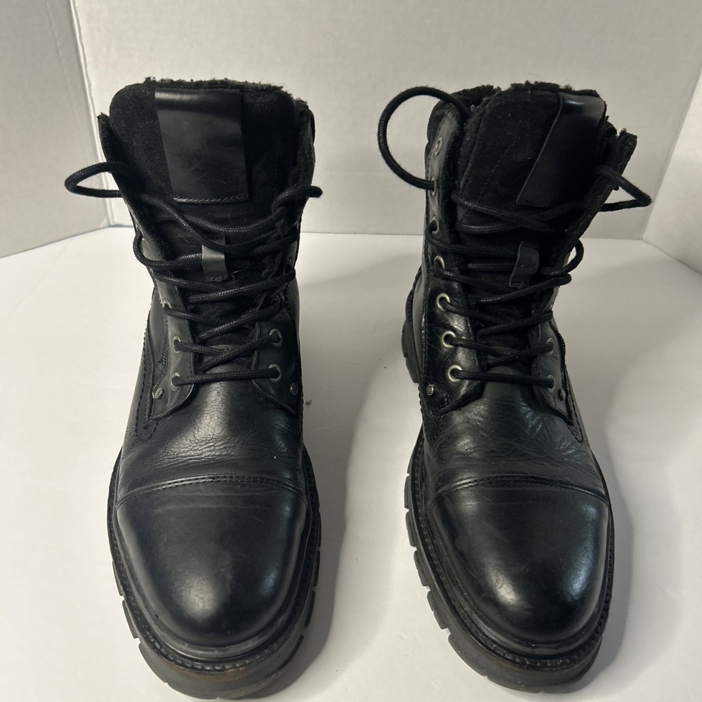 ALDO Boots Black  Cap Toe Double Zip Faux Fur Lined Men's 10 Distressed